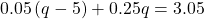 0.05\left(q-5\right)+0.25q=3.05