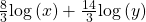 \frac{8}{3}\mathrm{log}\left(x\right)+\frac{14}{3}\mathrm{log}\left(y\right)