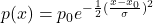 p(x) = p_0 e^{-\frac{1}{2}(\frac{x-x_0}{\sigma})^2