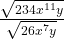  \frac{\sqrt{234{x}^{11}y}}{\sqrt{26{x}^{7}y}}