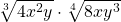 \sqrt[3]{4x^2y}\cdot \sqrt[4]{8xy^3}