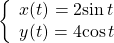 \left\{\begin{array}{l}x(t)=2\text{sin}\,t\hfill \\ y(t)=4\text{cos}\,t\hfill \end{array}