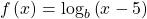 \,f\left(x\right)={\mathrm{log}}_{b}\left(x-5\right)