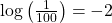 \mathrm{log}\left(\frac{1}{100}\right)=-2