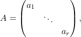 \[A = \begin{pmatrix} a_{1} & & \\ & \ddots & \\ & & a_{r} \end{pmatrix},\]