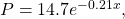 \,P=14.7{e}^{-0.21x},