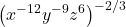 \displaystyle{ \big( x^{-{12}} y^{-{9}}z^{{6}}\big)^{-{2}/{3}} }