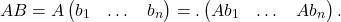 \[AB = A \begin{pmatrix}b_{1} & \dots & b_{n} \end{pmatrix} =. \begin{pmatrix}Ab_{1} & \dots & Ab_{n} \end{pmatrix}.\]