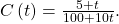 \,C\left(t\right)=\frac{5+t}{100+10t}.