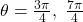 \,\theta =\frac{3\pi }{4},\,\,\frac{7\pi }{4}\,\,