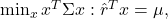 \min _x x^T \Sigma x: \hat{r}^T x=\mu,