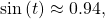 \,\mathrm{sin}\left(t\right)\approx 0.94,