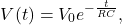 \[V(t) = V_0 e^{-\frac{t}{RC}},\]