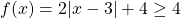 f(x)=2|x-3|+4\ge 4