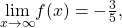 \underset{x\to \infty }{\text{lim}}f(x)=-\frac{3}{5},