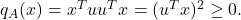 q_A(x) = x^Tuu^Tx = (u^Tx)^2 \ge 0.