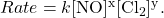 Rate = k \mathrm{[NO]^x [Cl_2]^y}.