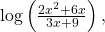 \,\mathrm{log}\left(\frac{2{x}^{2}+6x}{3x+9}\right),