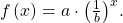 \,f\left(x\right)=a\cdot {\left(\frac{1}{b}\right)}^{x}.\,