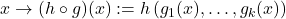 x \rightarrow(h \circ g)(x):=h\left(g_1(x), \ldots, g_k(x)\right)