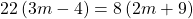 22\left(3m-4\right)=8\left(2m+9\right)