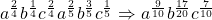 a^{\frac{2}{4}}b^{\frac{1}{4}}c^{\frac{2}{4}}a^{\frac{2}{5}}b^{\frac{3}{5}}c^{\frac{1}{5}}\Rightarrow a^{\frac{9}{10}}b^{\frac{17}{20}}c^{\frac{7}{10}}