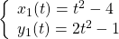 \left\{\begin{array}{l}{x}_{1}(t)={t}^{2}-4\hfill \\ {y}_{1}(t)=2{t}^{2}-1\hfill \end{array}