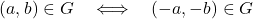 \qquad  \,\, (a,b) \in G  \quad \Longleftrightarrow\quad (-a, -b)\in G