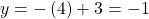 y=-\left(4\right)+3=-1