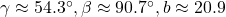  \,\gamma \approx 54.3^{\circ},\beta \approx 90.7^{\circ},b\approx 20.9