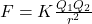 F = K \frac{Q_1 Q_2}{r^2}