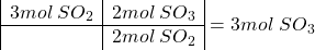 \[\begin{array}{|c|c|} 3 mol\;SO_2 & 2 mol\;SO_3\\ \hline & 2 mol\;SO_2\end{array} = 3mol \; SO_3\]