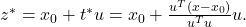 z^* = x_0 + t^*u = x_0 + \frac{u^T(x-x_0)}{u^T u}u.