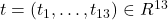 t=(t_1, \ldots, t_{13}) \in R^{13}