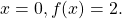 x=0,f(x)=2.