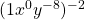 (1\cancel{x^0}y^{-8})^{-2}