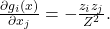 \frac{\partial g_i(x)}{\partial x_j} = -\frac{z_i z_j}{Z^2}.