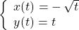 \left\{\begin{array}{l}x(t)=-\,\sqrt{t}\\ y(t)=t\end{array}