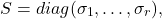 \[S = diag(\sigma_{1},\dots,\sigma_{r}),\]