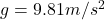 g = 9.81 m/s^2