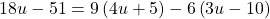 18u-51=9\left(4u+5\right)-6\left(3u-10\right)