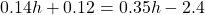 0.14h+0.12=0.35h-2.4