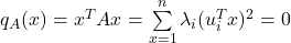 q_A(x) = x^TAx = \sum\limits_{x=1}^n \lambda_i (u_i^T x)^2 = 0