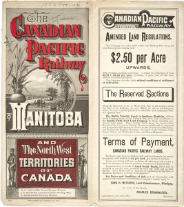 An ad reading  "The Canadian Pacific Railway - Manitoba and The North West Territories of Canada"