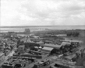 Aerial photo of an urban area on the waterfront