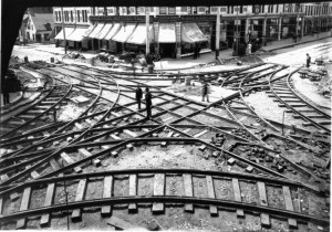 Maze of overlapping tramway lines