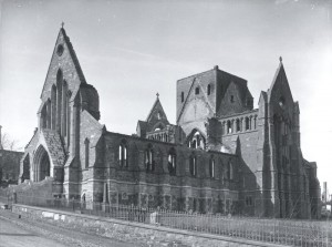 The shell of St. John's Anglican Cathedral after the 1892 fire.