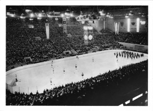 Photo inside an ice hockey arena