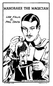 Drawing of a man pulling a small figure from a top hat titled "Mandrake the Magician"