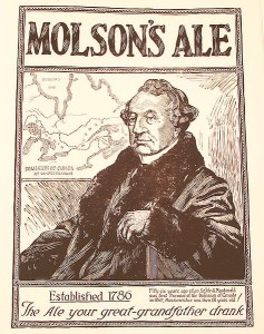 Ad titled "Molson's Ale" shows Macdonald with the tag, " The ale your great-grandfather drank"